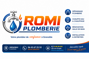 Plombier Grenoble ROMI PLOMBERIE TEL 06 42 67 25 52 plombier Isère 38 Logo Plombier Grenoble ROMI PLOMBERIE TEL 06 42 67 25 52 plomberie et installation sanitaire Isère 38