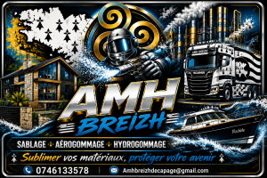 AMH Breizh décapage spécialiste du nettoyage Finistère 29 Logo AMH Breizh décapage nettoyage de chantier et gros ménage Finistère 29